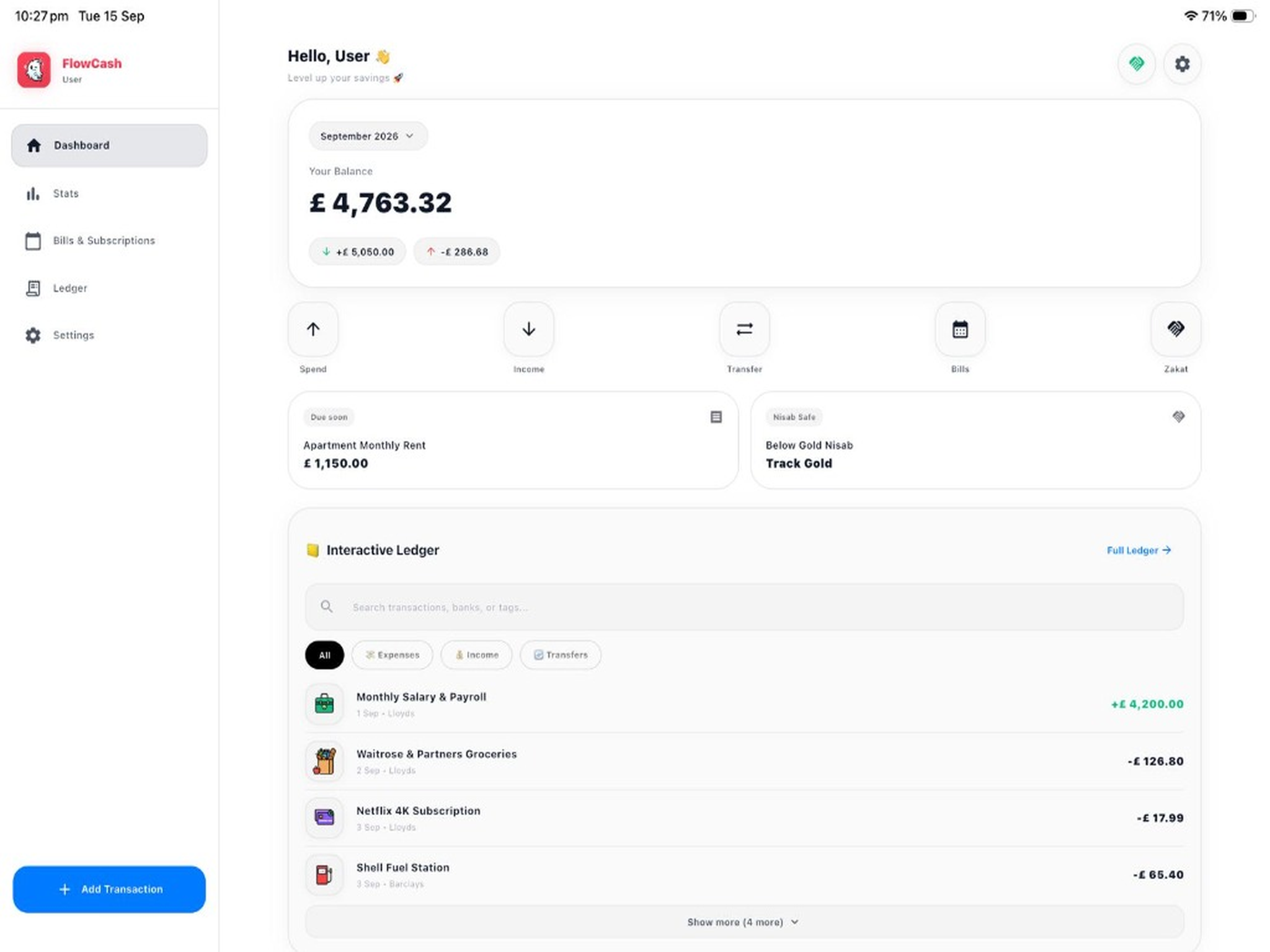 FlowCash App Interface